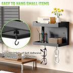 NiHome Large Wall Mounted Wooden Bedside Organizer, Double Storage Shelves & Magnetic Hooks, Solid Wood Bedside Shelf for Pho