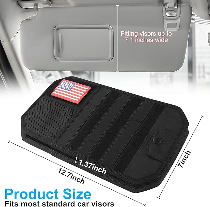 Car Sun Visor Organizer with American Flag, Multi-Pocket Car Visor Storage Pouch with Glasses Clip, Elastic Bands & Zippers, Visor Accessories Fits Most Vehicles, SUVs, Trucks, Red