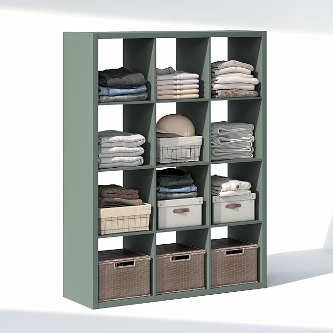 Furinno Cubic Closet Organizers and Storage, 12-Cube Closet Organizer, Open Shelf Closet Storage, Extra Thick Frame for Wardr