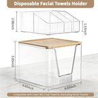 2 in 1 Disposable Facial Towel Holder and Cosmetic Organizer, Clear Storage with Bamboo Lid Compatible with Clean Skin Club T