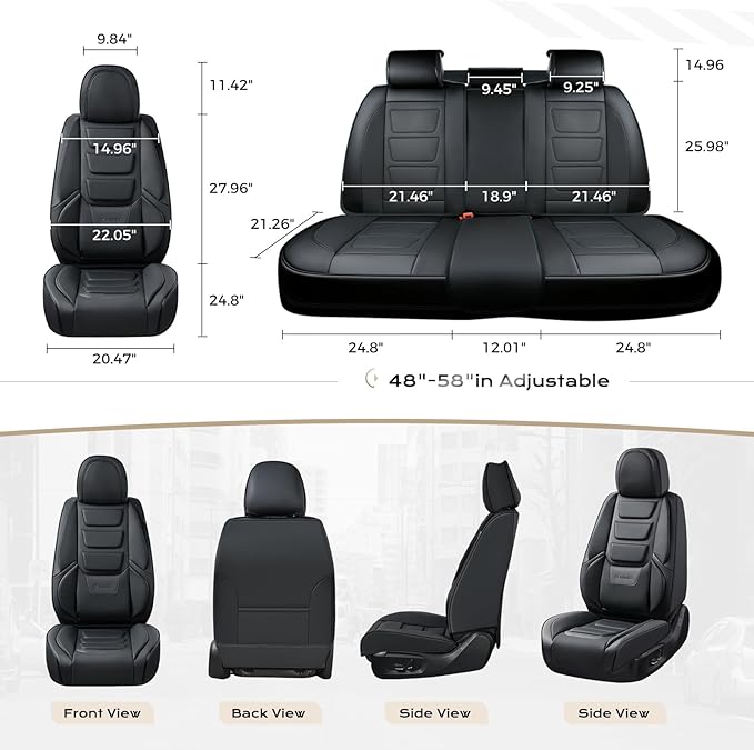 Coverado Car Seat Covers Full Set, Seat Covers for Cars, Front Seat Covers and Back Seat Cover Waterproof Leather Automotive 