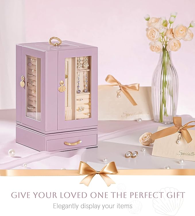 Enthralite Jewelry Box large for Dresser: Women Necklace Ring Storage Organizer with Compartments - Elegant Earring Holder Di