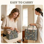 Small Storage Basket Organizer, Mini Fabric Floral Storage Baskets with Handle, Quilted Portable Collapsible Storage (Vine-Bl