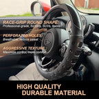 PINCTROT Race Grip Steering Wheel Cover, Anti Slip Silicone Perforated Design with Soft Touch Padding, Enhanced Grip for Sporty Driving,Universal 14.5-15 Inch (Racing Black)