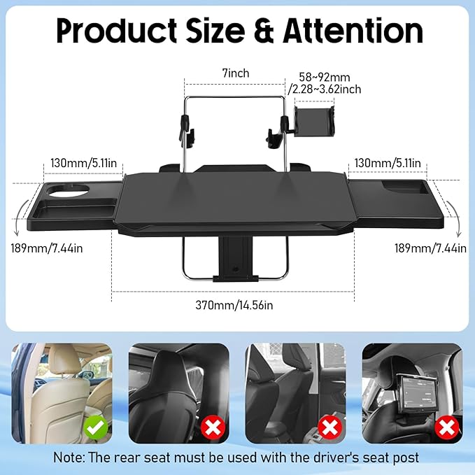 Large Car Steering Wheel Tray Back Seat Headrest Steering Wheel with Phone Holder Desk Food Table for Eating Food Drink and