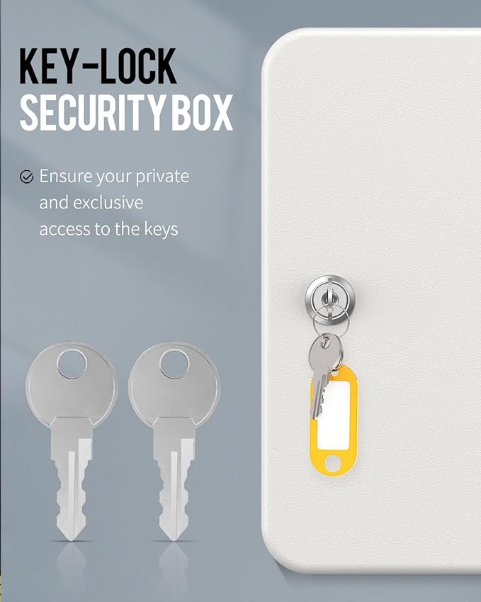 Uniclife 28 Position Key Cabinet with Key Lock Wall Mounted White Security Storage Box Steel Key Organizer with Colorful Key 
