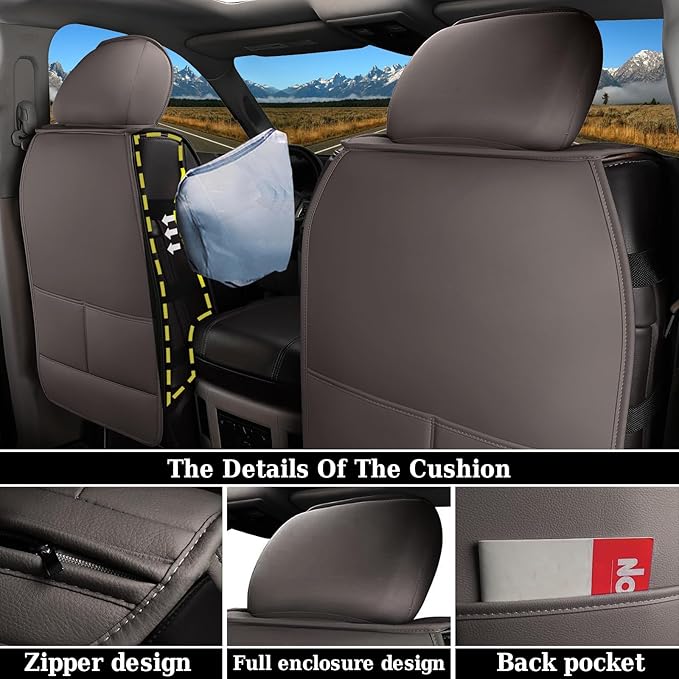 Coverado Leather Car Seat Covers, Waterproof Dooge Ram 1500 Seat Covers Compatible with 2002-2025 Dodge Ram 1500 2500 3500 wi