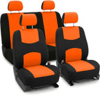 FH Group Bright Flat Cloth Full Set Automotive Seat Covers Front Set and Rear Solid Bench Orange Black Seat Covers w. Gift Un