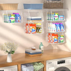 PUPPYCUTE 3-Pack Laundry Room Organization and Storage, Hanging Wire Basket for Laundry with 360°Rotating Hooks, Over Washer 