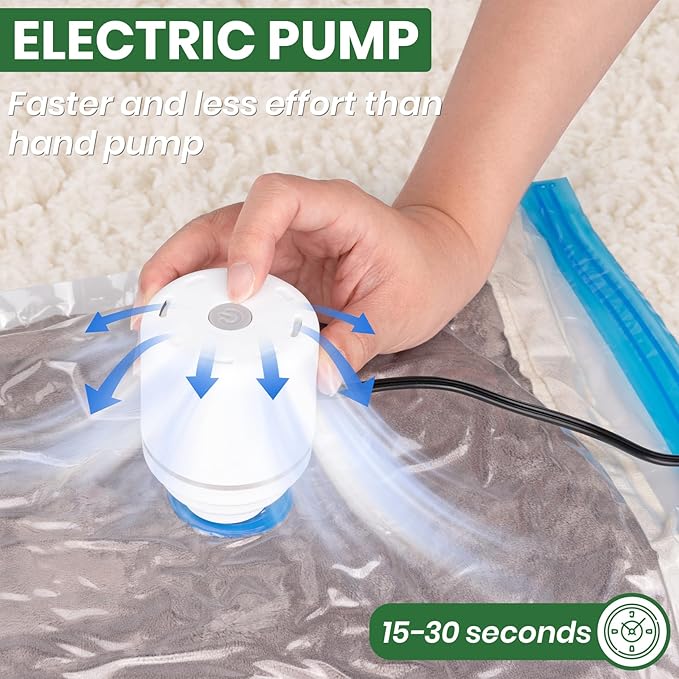 Vacuum Storage Bags,20Pack Vacuum Seal Bags with Electric Air Pump,Vacuumm Seal Bag for Clothing,Travel,Clothes,Comforters,Bl
