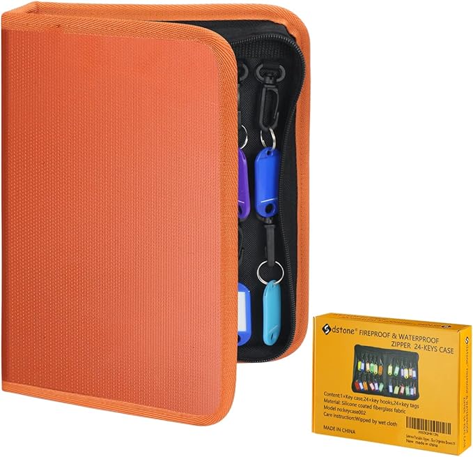 Sdstone Portable Zippered Key Organizer,Fireproof and Waterproof Key Case with 24 Key Hooks,Portable Manager & Landlord Zippe
