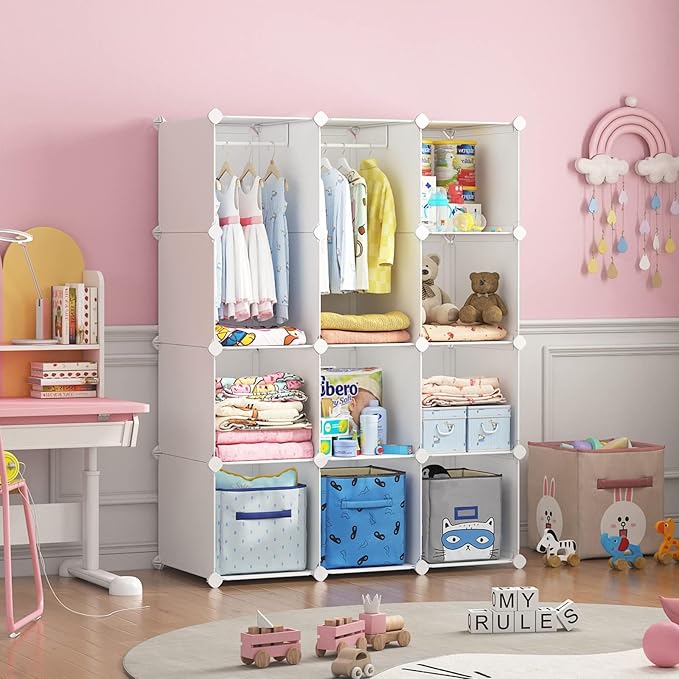 VIPZONE Baby Closet,Dresser, Kids Closet Organizers, Portable Kids Wardrobe for Closet, Bedroom, Nursery, Cubby, Cabinet, Clo