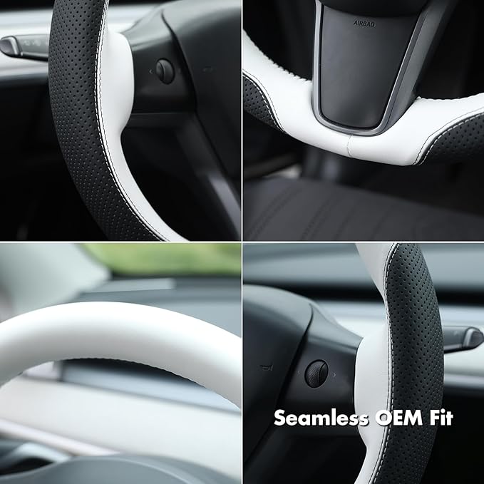 MEWANT Hand Stitched Steering Wheel Cover for Tesla Model 3 2017-2023 / Model Y 2020-2023 for Tesla Model 3/Y Accessories