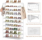 LANTEFUL 10 Tiers Shoe Rack 50 Pairs Large Capacity Tall Shoe Organizer Sturdy Shoe Storage with Two Hooks Space Saving Metal