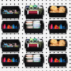 16 Pcs Black Pegboard Bins with Metal Hooks, Heavy Duty Plastic Storage Organizer, Pegboard Tools Organizer for Garage, Works