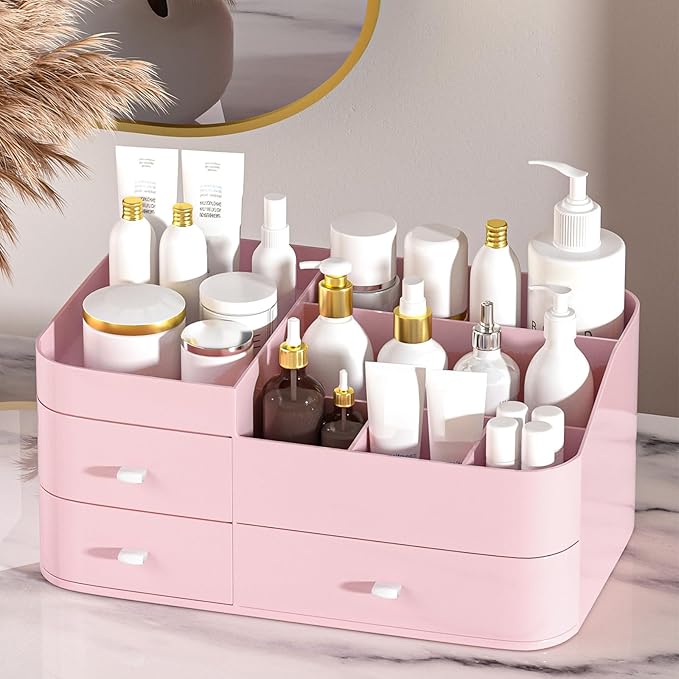 MIUOPUR Makeup Organizer for Vanity, Large Capacity Desk Organizer with Drawers for Cosmetics, Lipsticks, Jewelry, Nail Care,