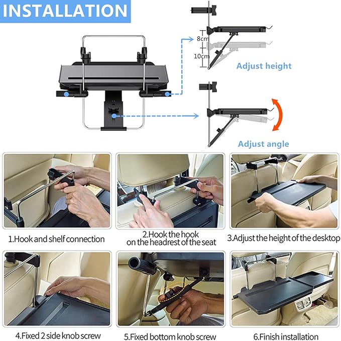 2 in 1 Car Steering Wheel Tray / Back Seat Headrest Tray for Eating Food Drink and Writing Laptop Work, XERGUR Black Car Desk