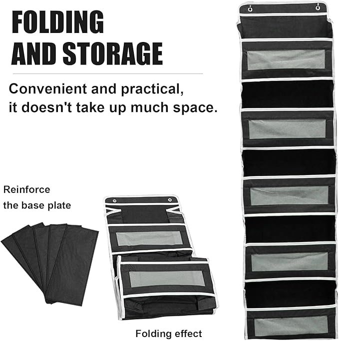5-Tier Hanging Door Storage Rack Includes 5 shelves and 5 side mesh pockets Multi-compartment design Holds up to 44 lbs Ideal