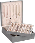 BEWISHOME Jewelry Boxes for Women, 2-Layer Necklace Organizer Box, Modern Style Jewelry Organizers and Storage with Removable