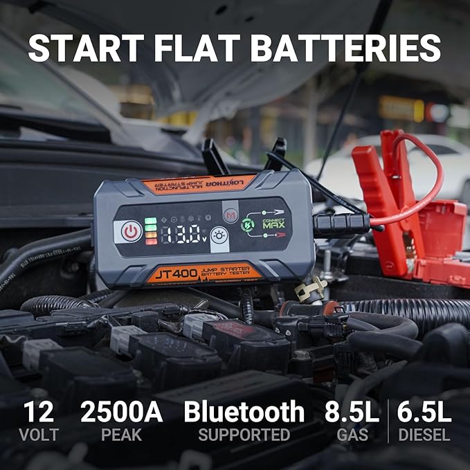 LOKITHOR JT400 12V Jump Starter and Battery Tester 2-in-1, 2500A Battery Jumper Starter Portable for Up to 8.5L Gas