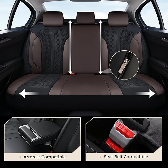 Coverado Seat Covers for Car 5 Seats, Leather Car Seat Covers Fullset, Breathable Mesh Front and Rear Protectors, Coffee Luxu