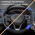 GIANT PANDA Microfiber Leather Steering Wheel Cover for Honda Accord,Civic,CR-V,HR-V,Pilot(Diamond-Pattern-Black+Blue-Standar
