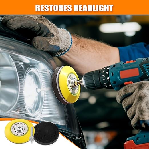 POLIWELL Car Headlight Restoration Kit, 3 Inch Car Polishing Sanding Discs Kit, 3 in Sandpaper Grit 320-5000 Headlights Sanding Sheets with 1/4” Shank Backing, Buffing Sponge Pads for Drill, 52 PCS