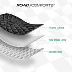 Road Comforts Leather Steering Wheel Cover – Black & Green Universal Fit 14.5-15 Inch, Microfiber Leather, Anti-Slip & Breath