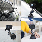TELESIN Aluminum Camera Suction Cup Car Mount with Phone Holder, Outside Inside Windshield Window Dashboard Accessories for GoPro 13 12 11 10 9 8 7 6 5 Insta360 X3 X4 X5 DJI Action 3 4 5pro Pocket 3