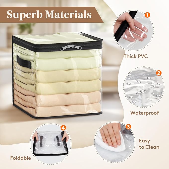 Lifewit 6 Pack Clear Clothes Storage Bags, 11 Inch Clear Cube Storage Bins, 18L Vinyl Foldable Moving Bags with Zipper, Stora