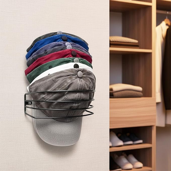 Heran Hat Racks for Baseball Caps 2-Pack, Wall Mounted Hat Organizer for Wall Door Closet, Metal Hat Rack Holder Up to 30 Cap