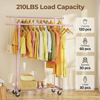 HYSEYY Double Rods Clothes Rack, Sturdy Rolling Clothing Rack, Portable Clothing Racks for Hanging Clothes - Metal Garment Ra