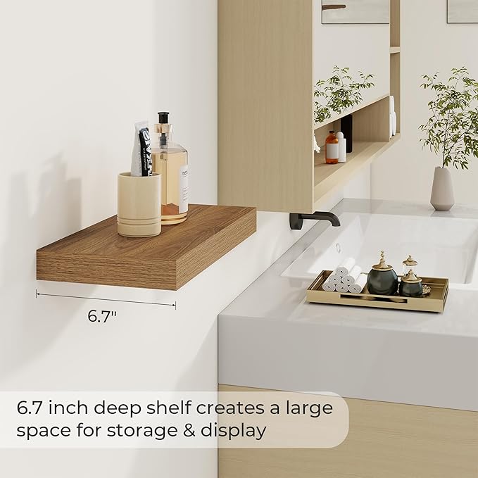 Dreamland 16 Inches Floating Shelves for Wall,6.7 Inch Deep Floating Shelves Set of 2, Large Display & Storage Shelf, Wall Sh
