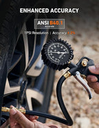 AstroAI Tire Pressure Gauge with Inflator, 100 PSI-ANSI B40.1 Accurate, Large 2.5" Easy Read Glow Dial, Heavy Duty Air Chuck and Compressor Accessories with Rubber Hose and Quick Connect Coupler