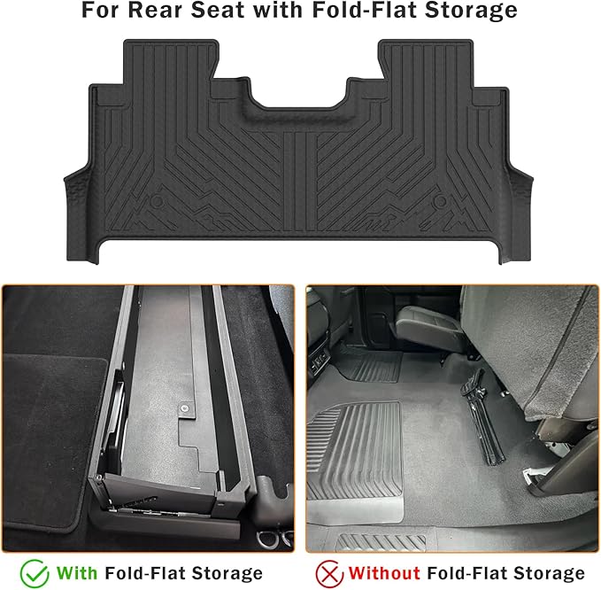 KUST Floor Mats for 2017-2026 Ford F250/F350/F450 Super Duty Crew Cab (Only for Rear Seat with Fold-Flat Storage), All Weather Car Truck Mats for F250 Accessories TPE Rubber Raised Edge