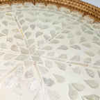 16" Large Natural Rattan & White Mother of Pearl Lazy Susan, Boho Rotating Turntable Serving Tray for Dining Table Centerpiec