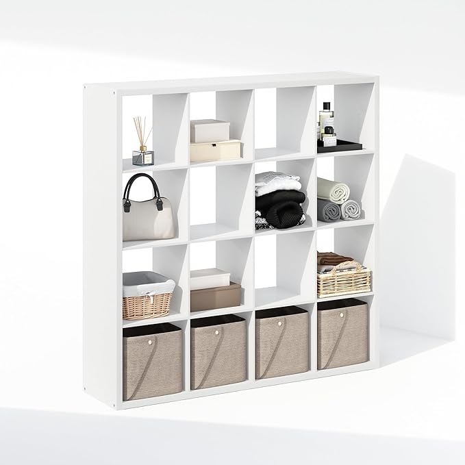 Furinno Cubic Closet Organizers and Storage, 16-Cube Closet Organizer, Open Shelf Closet Storage, Extra Thick Frame for Wardr