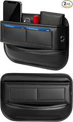 2 Pack Car Universal Fit Seat Gap Filler Organizer, Premium Leather Front Car Gap Filler, Center Console Seat Side Organizer with Card Slots for Car, SUV Truck, Easy Access to Phone, Sunglasses, Key