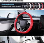 Steering Wheel Cover for Tesla Model 3 Highland(2024-Present)/ Model Y Juniper(2025-Present),Anti-Slip,Comfortable Grip,Breathable,Customized for Tesla Model 3/Y Accessories,Matte Red