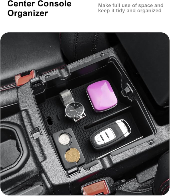 ECOZEN 2026 Wrangler JL Center Console Organizer - 2 Pcs Center Console Organizer Tray + Armrest Hidden Storage Box For 2018-2026 Jeep Wrangler JL/JLU/4xe & 2020-2025 Gladiator JT Accessories