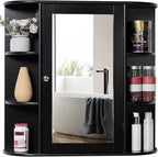 Iwell Bathroom Medicine Cabinet with Mirror, Wall Cabinet with 2 Adjustable Shelves & 6 Open Shelves, Bathroom Cabinet Wall M