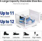 eWonLife Large Shoe Organizer Storage Box with Magnetic Door,12 Pack Clear Plastic Stackable Sneaker Containers for Closet, C