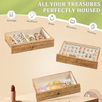 Jewelry Box Organizer, Rustic Wooden Jewelry Boxes for Women Girls, Large Storage Earring Holder Organizer Display for Earrin