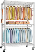 FUTASSI P1 Plus Rolling Clothes Rack, 22mm Diameter Heavy Duty Garment Rack with Wheels, Portable Closet Wardrobe with Double