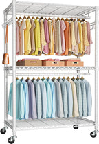 FUTASSI P1 Plus Rolling Clothes Rack, 22mm Diameter Heavy Duty Garment Rack with Wheels, Portable Closet Wardrobe with Double
