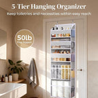 5 Tiers Over Door Organizer with 10 Mesh Side Pockets, 44 lbs Weight Capacity Hanging Storage Organizer with Clear Window Kid