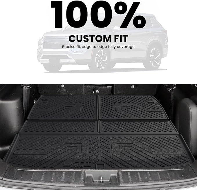 LASFIT Trunk Cargo Mats for Mitsubishi Outlander 2022-2025 (Not Fit PHEV or Sport Models), Custom Fit All-Weather TPE Rubber Backerst Mat & Trunk Mat for Mitsubishi Outlander Accessories, Black