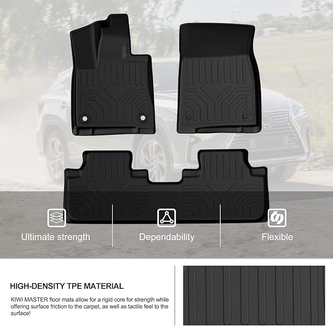 KIWI MASTER Floor Mats for 2016-2022 Lexus RX (RX350/ RX450h/ RX350L/ RX450hL), Custom Fit All Weather Car Mats, Heavy Duty TPE Floor Liners, Front & Rear 2 Row, Black