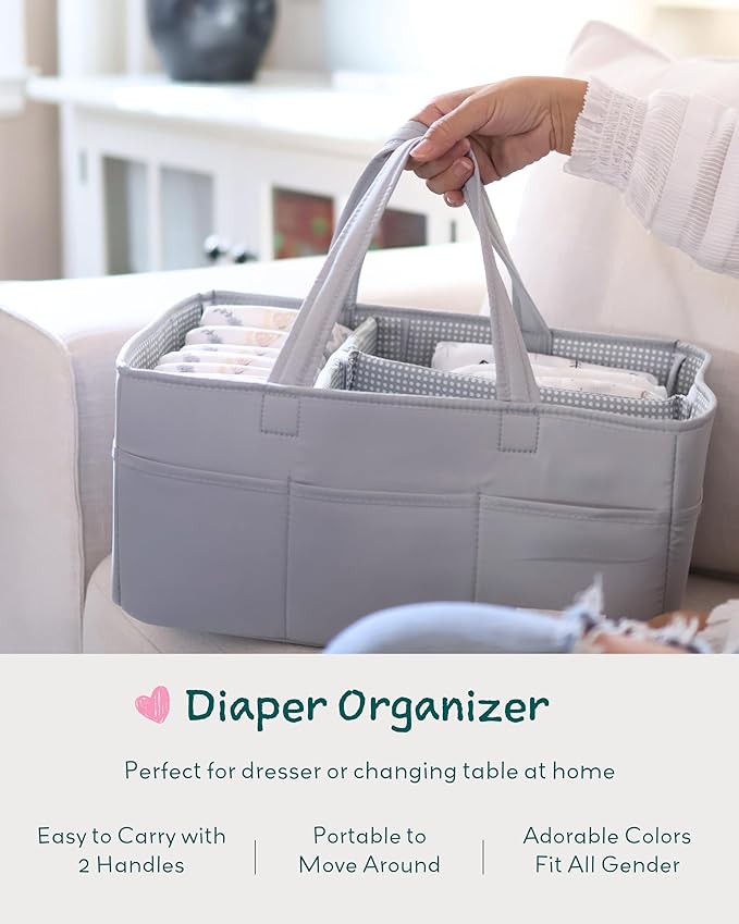 Lily Miles Diaper Caddy Organizer with 8 Pockets, Wipeable Baby Caddy Basket for Diapers and Wipes, Baby Registry Favorites, 