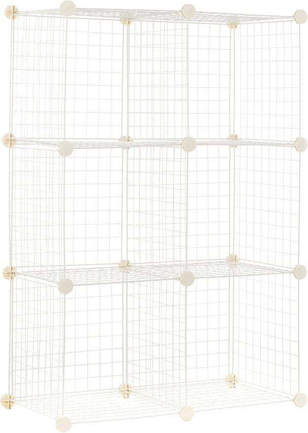Amazon Basics 6 Cube Wire Grid Storage Organizer, Stackable Storage Cubes, Modular Closet Organizer Shelves, 14.6" D x 30.3" 